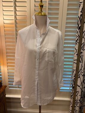 Classic White Long-Sleeve Sheer Boyfriend  Button-Up Shirt